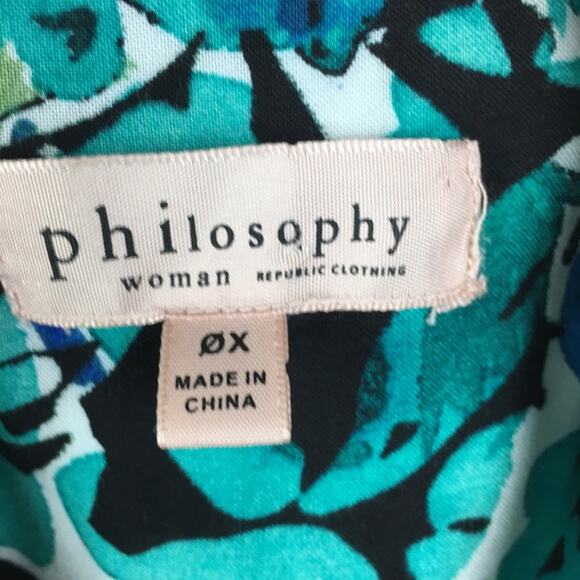 Philosophy Green Black Blue Floral Pop Over  top 0X - Picture 6 of 7